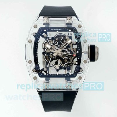 Luxury Copy Richard Mille RM 055 Limited Edition Glass Transparent Watch Black Rubber Strap 